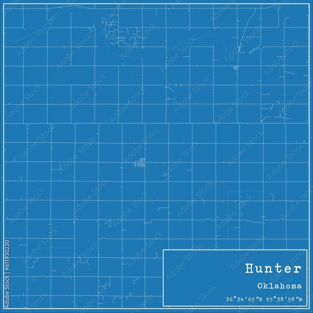 Blueprint US city map of Hunter, Oklahoma. Blueprint US city map of Hunter, Oklahoma.