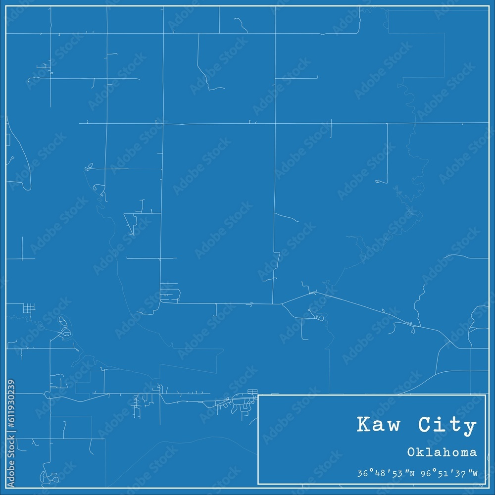 Blueprint US city map of Kaw City, Oklahoma.
