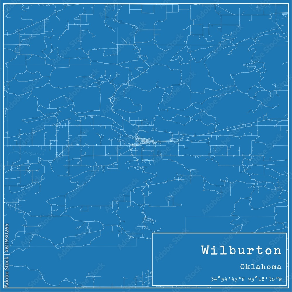 Obraz premium Blueprint US city map of Wilburton, Oklahoma.