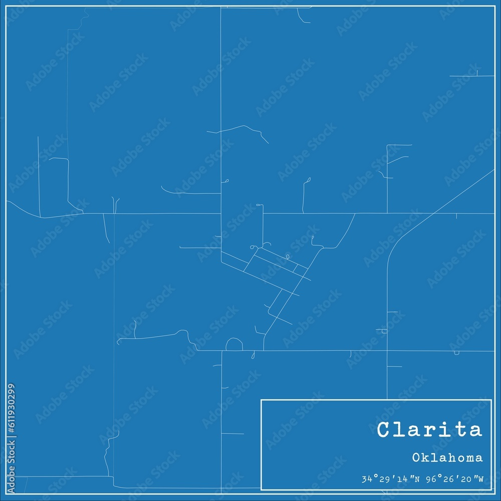 Fototapeta premium Blueprint US city map of Clarita, Oklahoma.