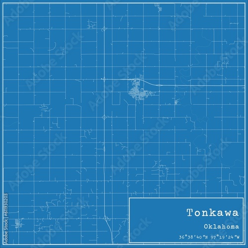 Blueprint US city map of Tonkawa, Oklahoma. photo