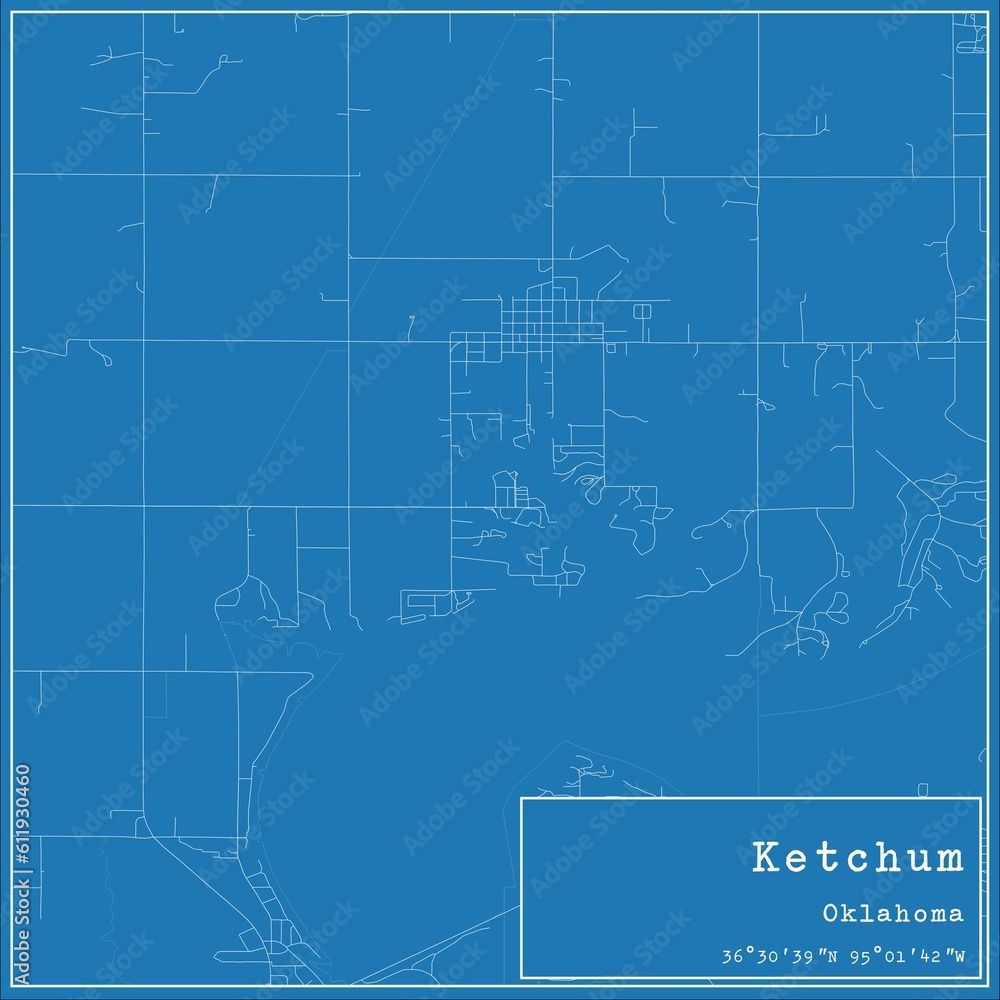 Naklejka premium Blueprint US city map of Ketchum, Oklahoma.