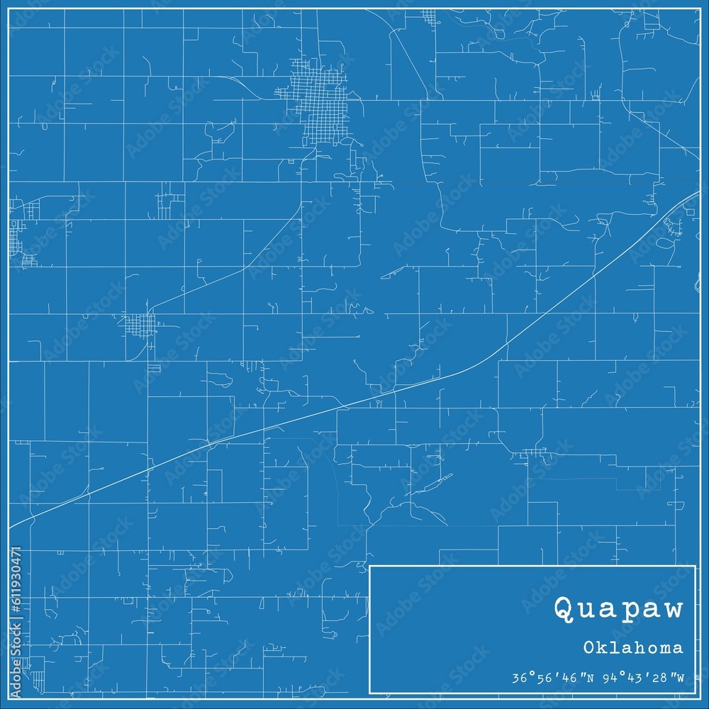 Blueprint US city map of Quapaw, Oklahoma.