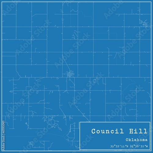 Blueprint US city map of Council Hill, Oklahoma. photo