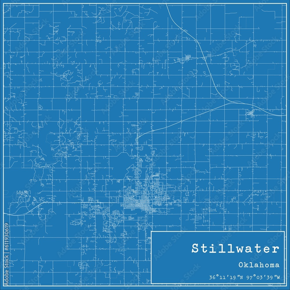 Blueprint US city map of Stillwater, Oklahoma. Blueprint US city map of Stillwater, Oklahoma.