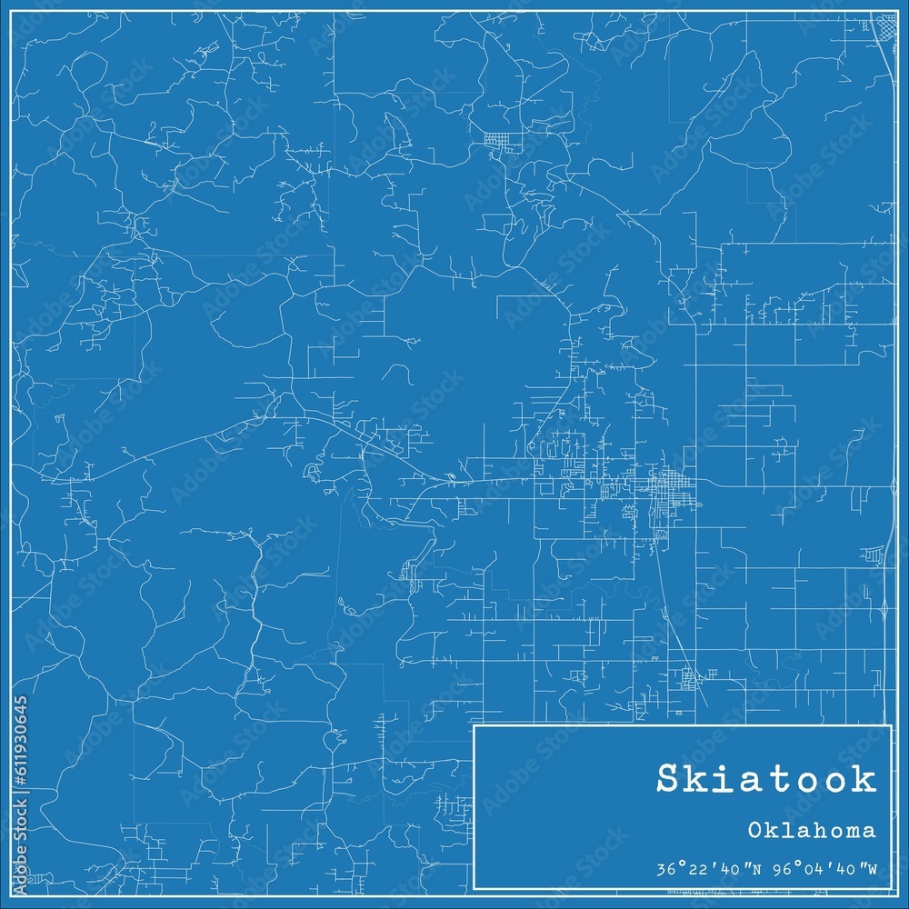 Blueprint US city map of Skiatook, Oklahoma. Blueprint US city map of Skiatook, Oklahoma.