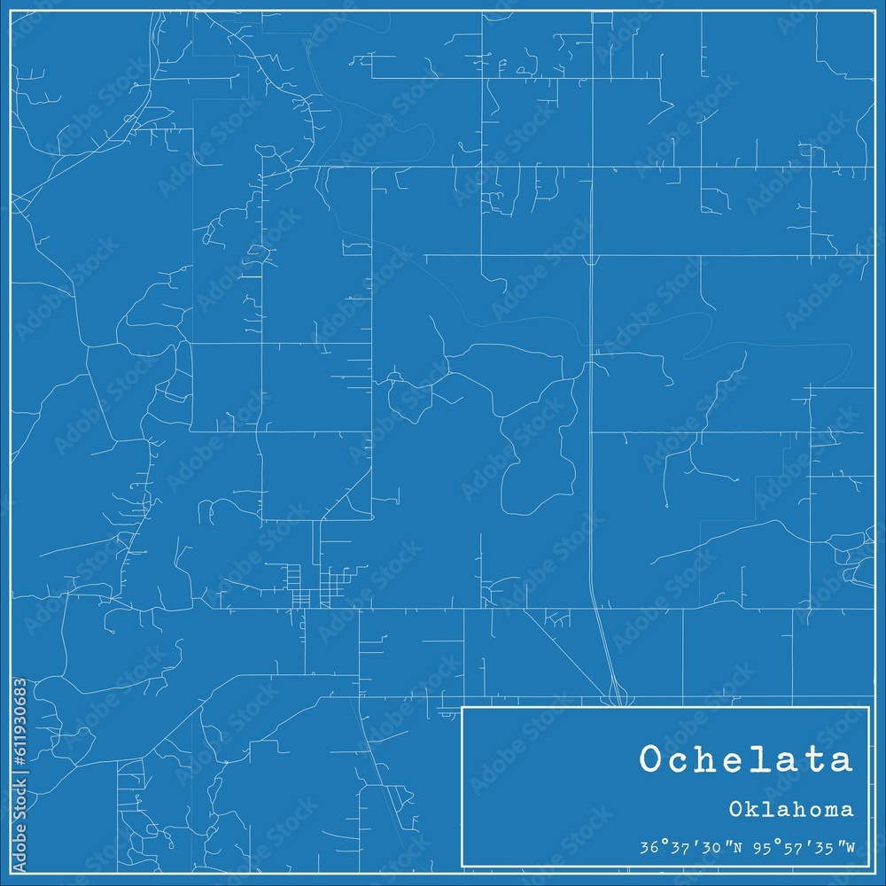 Blueprint US city map of Ochelata, Oklahoma.