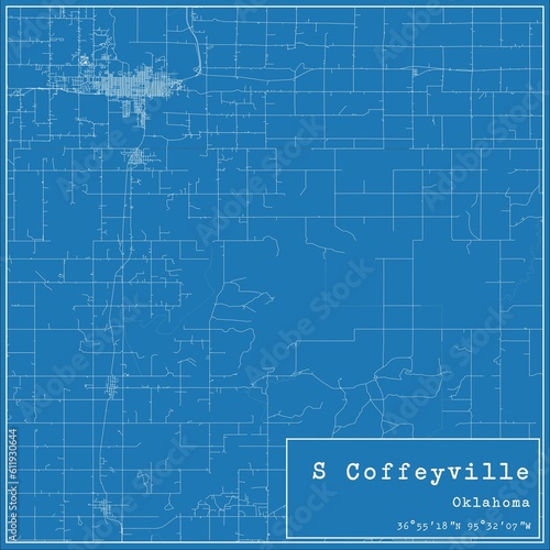 Blueprint US city map of S Coffeyville, Oklahoma. photo