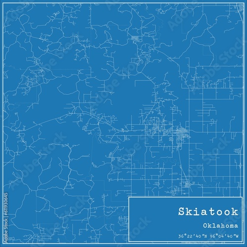 Blueprint US city map of Skiatook, Oklahoma. photo