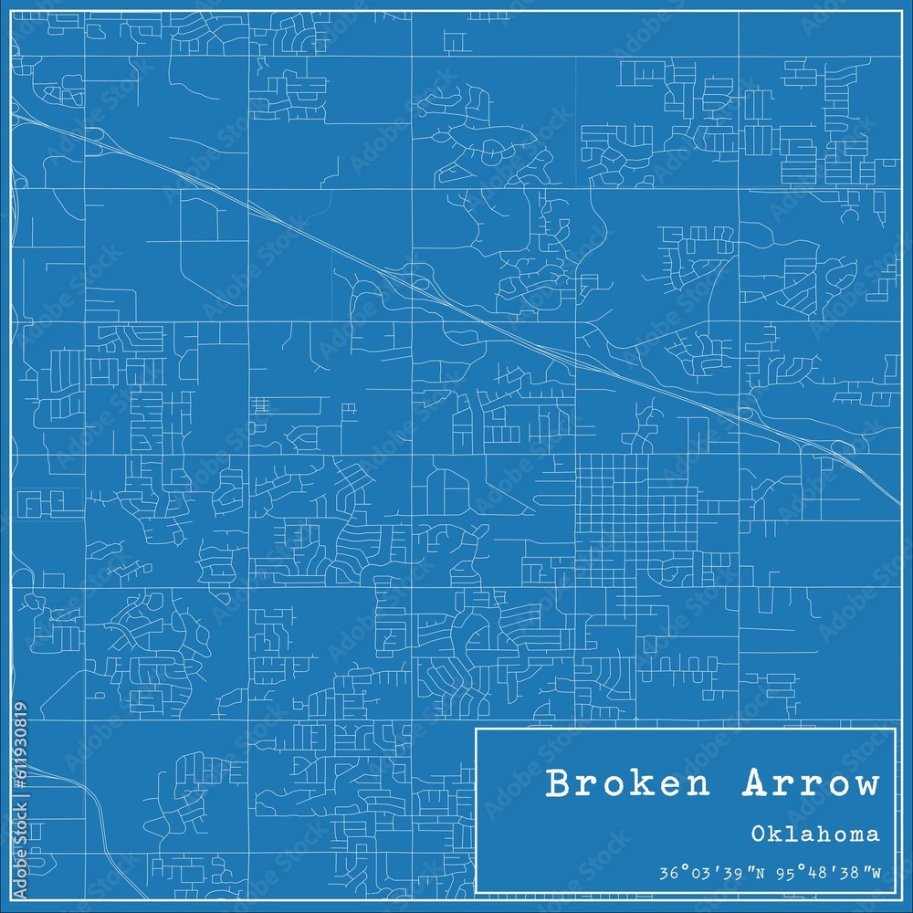 Blueprint US city map of Broken Arrow, Oklahoma. Blueprint US city map of Broken Arrow, Oklahoma.