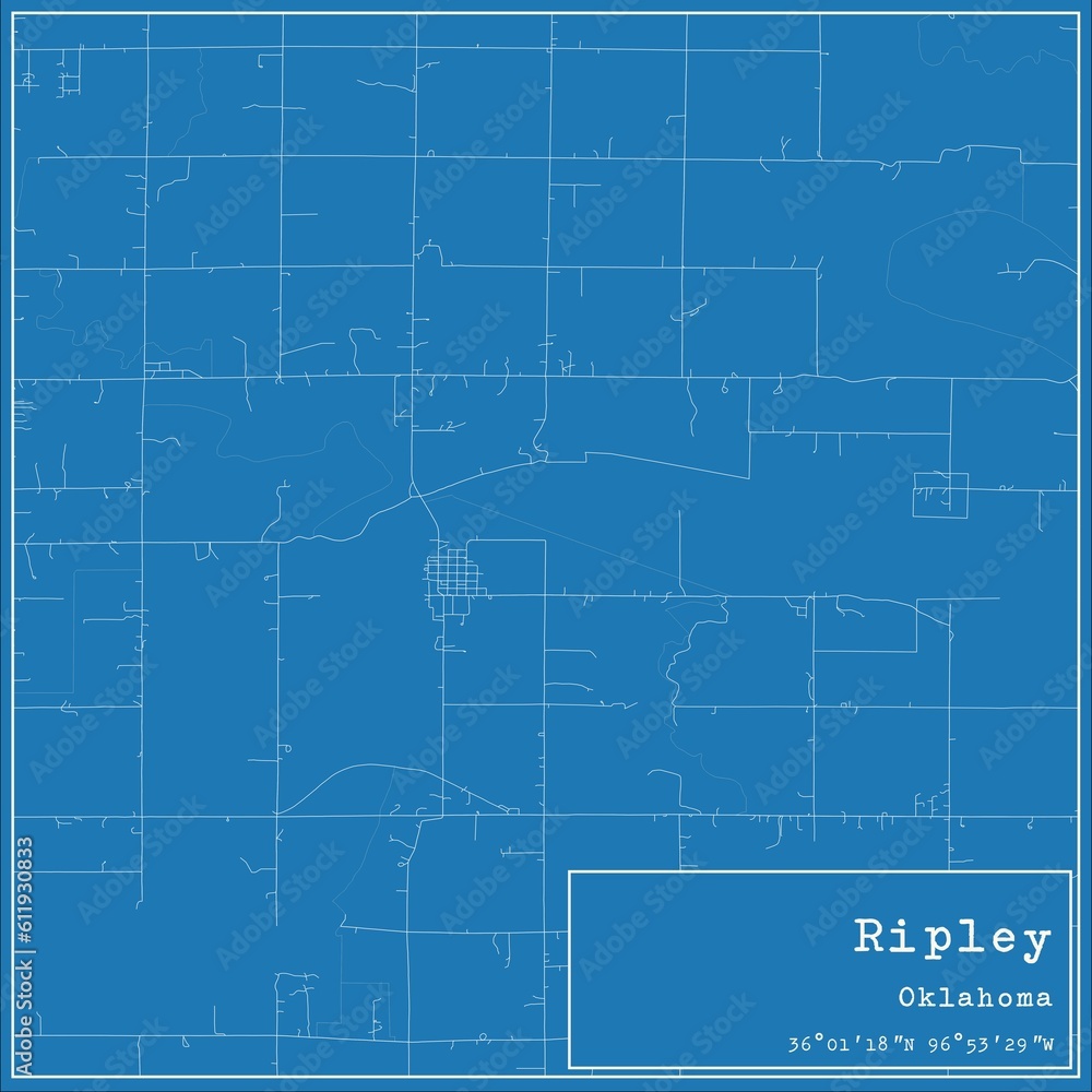Blueprint US city map of Ripley, Oklahoma.