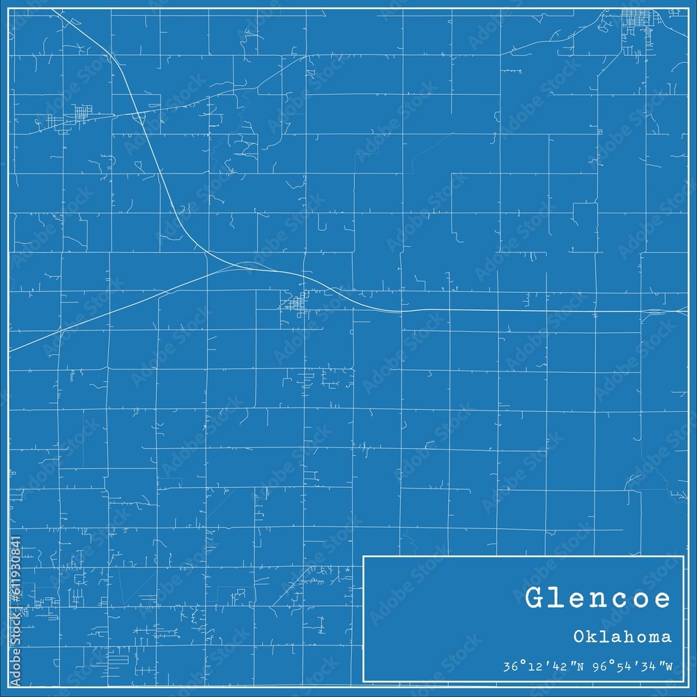 Blueprint US city map of Glencoe, Oklahoma. Blueprint US city map of Glencoe, Oklahoma.
