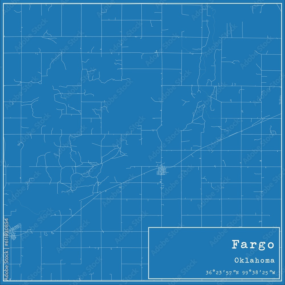 Blueprint US city map of Fargo, Oklahoma. Blueprint US city map of Fargo, Oklahoma.