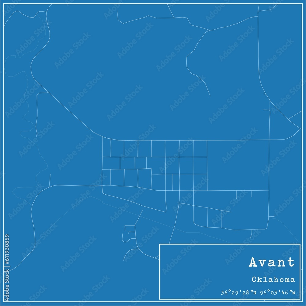 Fototapeta premium Blueprint US city map of Avant, Oklahoma.
