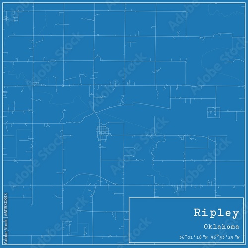 Blueprint US city map of Ripley, Oklahoma. photo