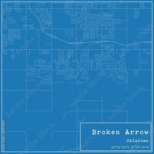 Blueprint US city map of Broken Arrow, Oklahoma. photo