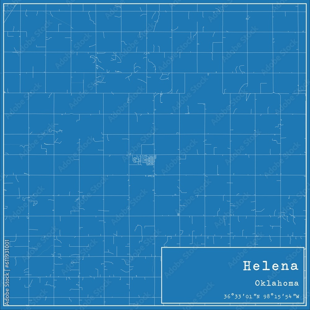Fototapeta premium Blueprint US city map of Helena, Oklahoma.
