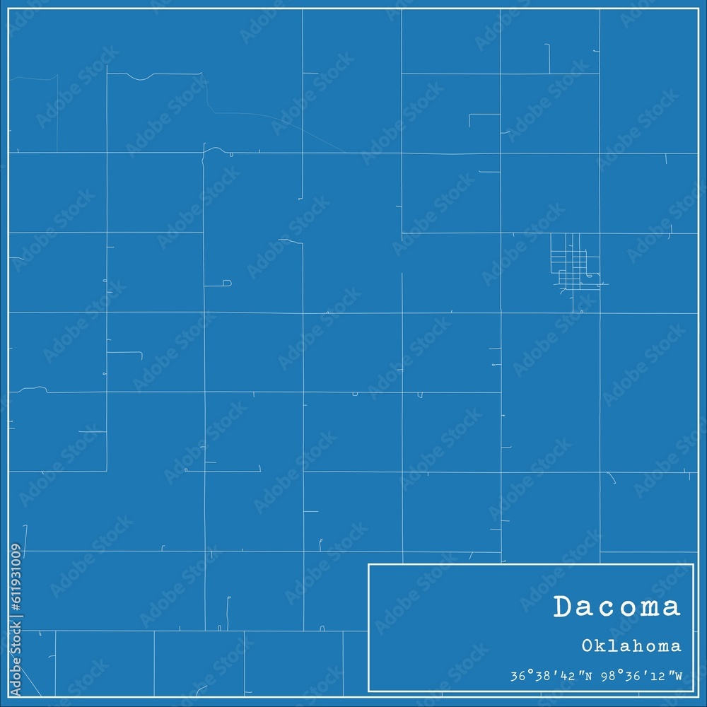 Blueprint US city map of Dacoma, Oklahoma. Blueprint US city map of Dacoma, Oklahoma.
