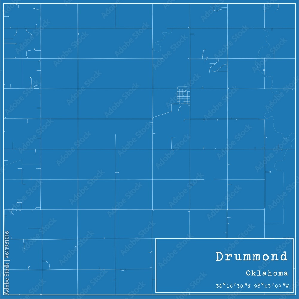 Blueprint US city map of Drummond, Oklahoma.