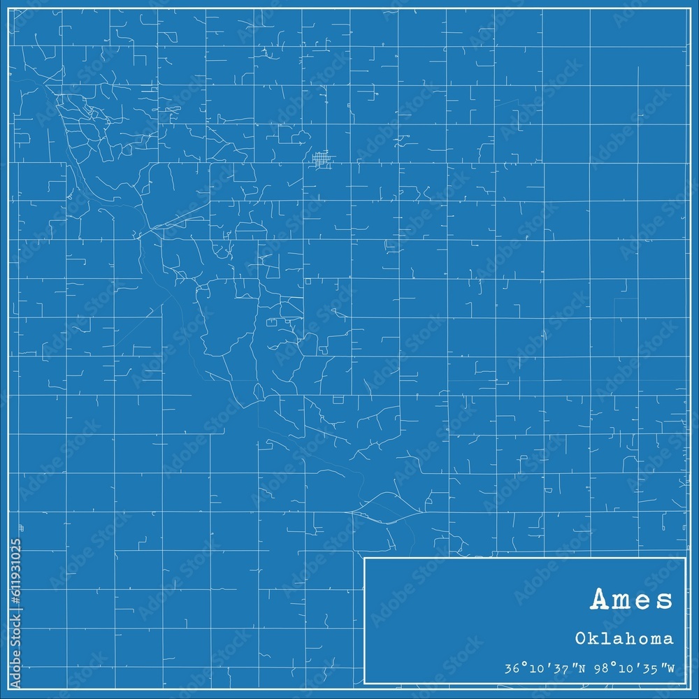 Fototapeta premium Blueprint US city map of Ames, Oklahoma.