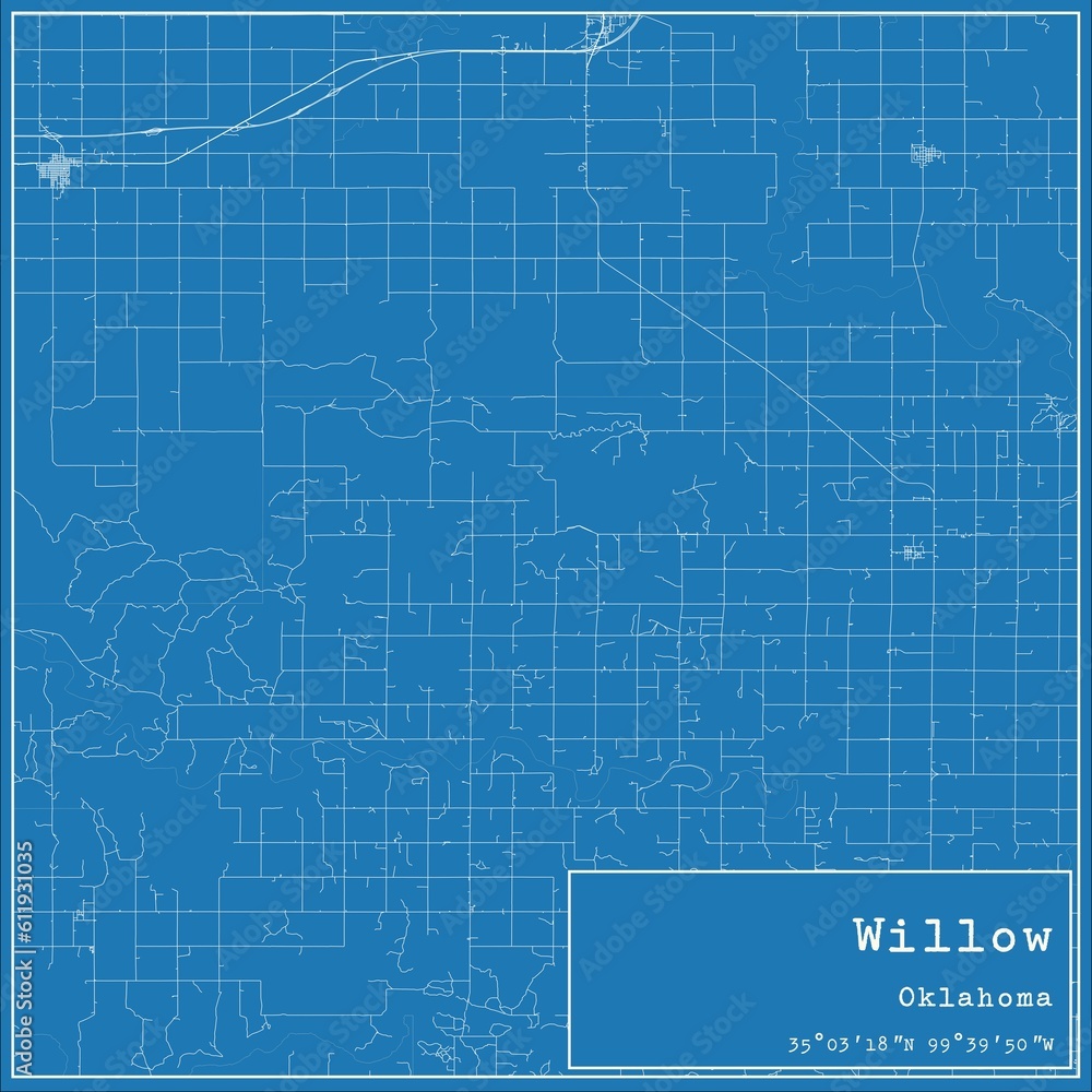 Blueprint US city map of Willow, Oklahoma. Blueprint US city map of Willow, Oklahoma.