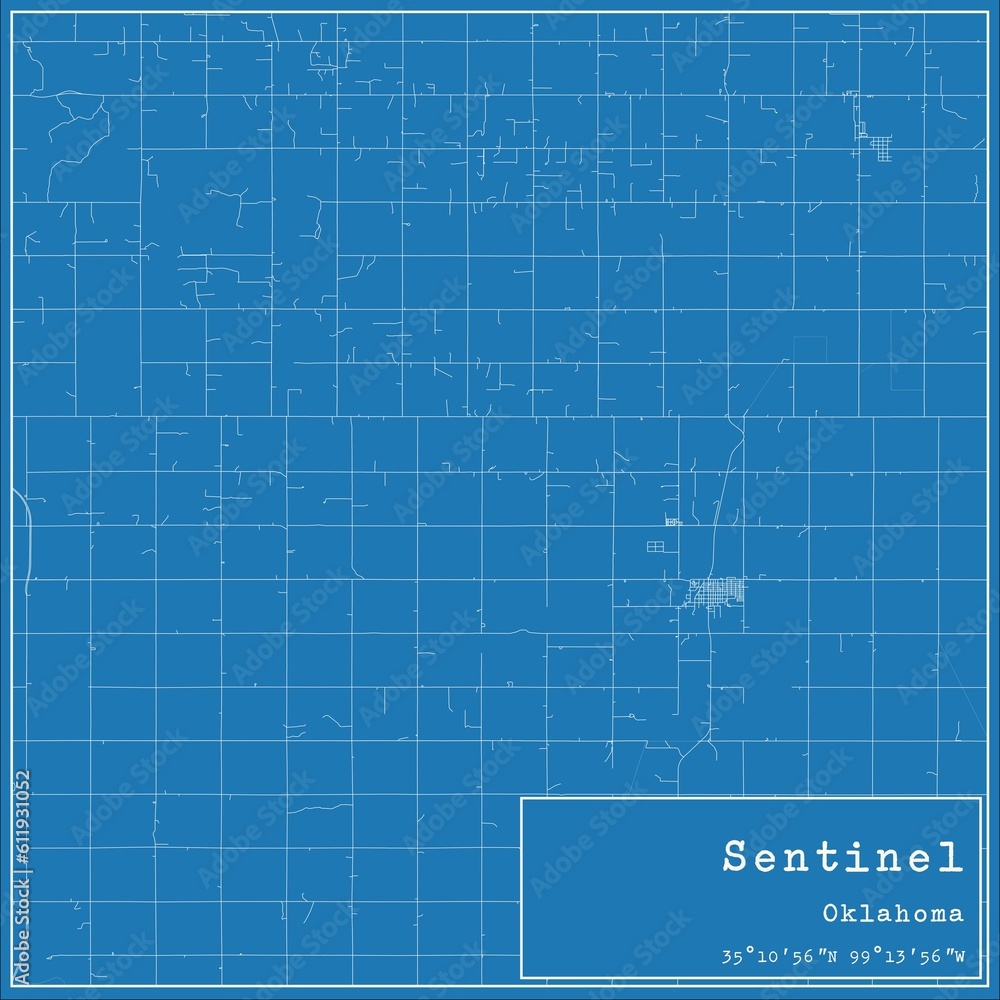 Blueprint US city map of Sentinel, Oklahoma. Blueprint US city map of Sentinel, Oklahoma.
