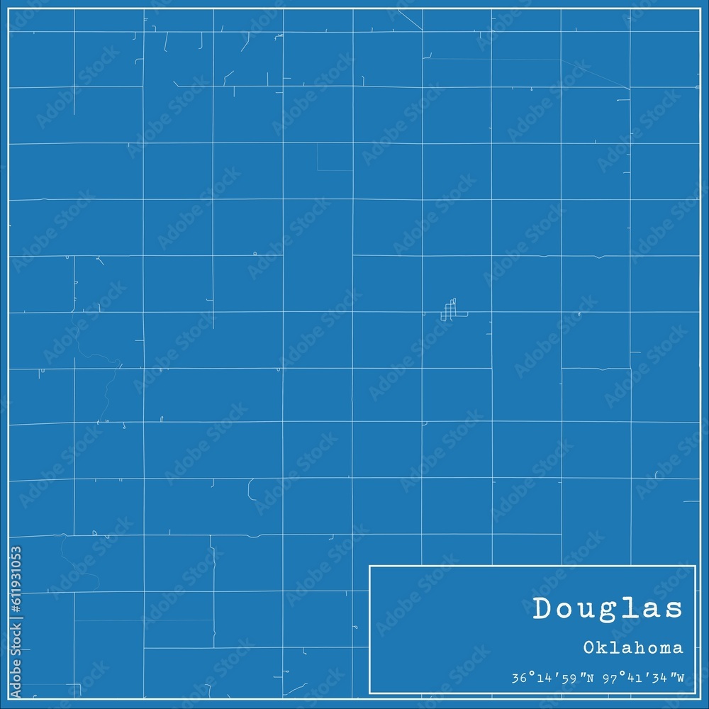 Blueprint US city map of Douglas, Oklahoma.