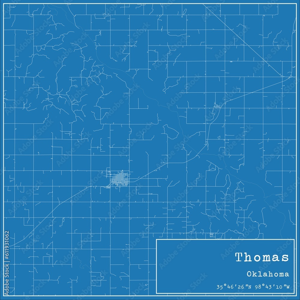 Blueprint US city map of Thomas, Oklahoma. Blueprint US city map of Thomas, Oklahoma.