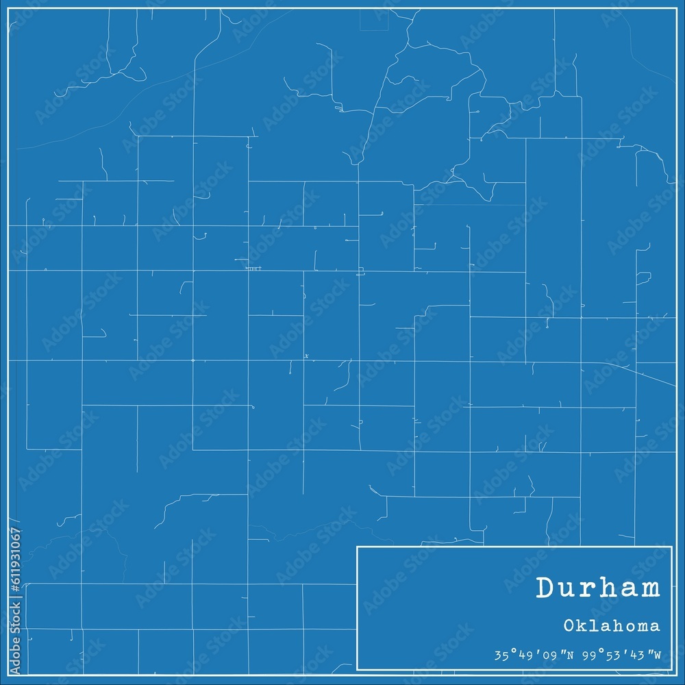 Fototapeta premium Blueprint US city map of Durham, Oklahoma.
