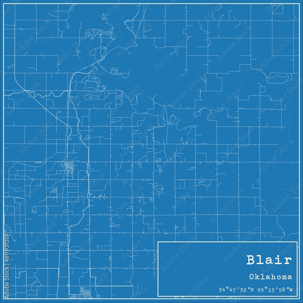 Naklejka premium Blueprint US city map of Blair, Oklahoma.