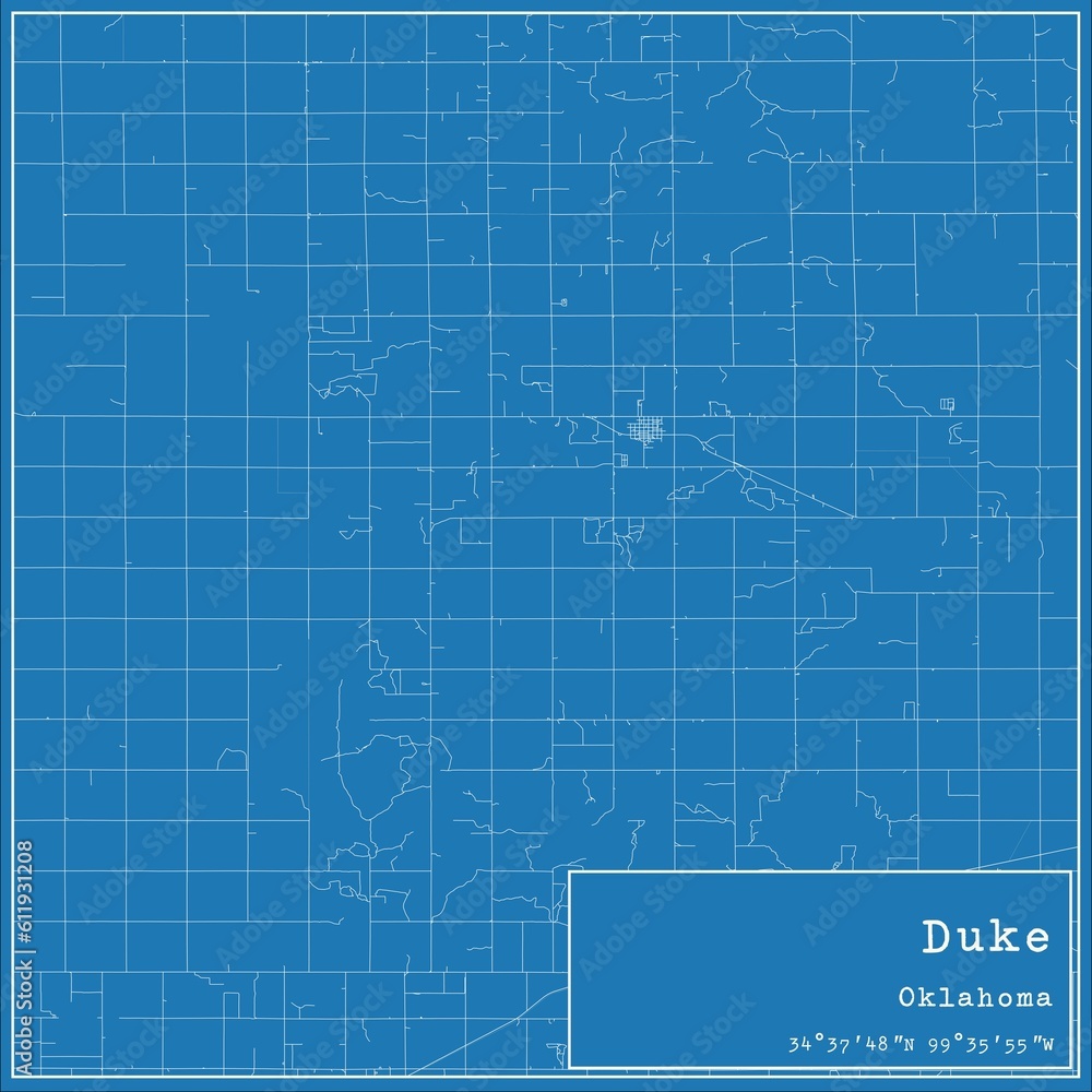 Obraz premium Blueprint US city map of Duke, Oklahoma.