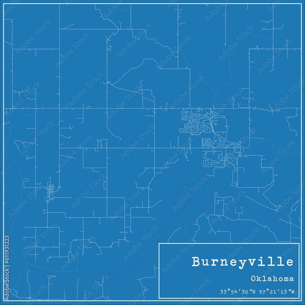 Blueprint US city map of Burneyville, Oklahoma. Blueprint US city map of Burneyville, Oklahoma.
