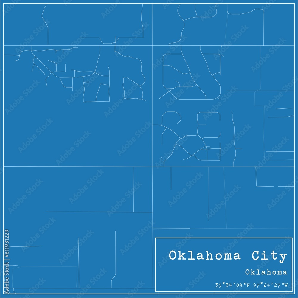 Blueprint US city map of Oklahoma City, Oklahoma.