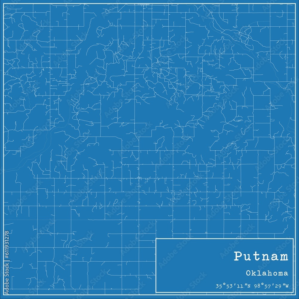 Blueprint US city map of Putnam, Oklahoma. Blueprint US city map of Putnam, Oklahoma.