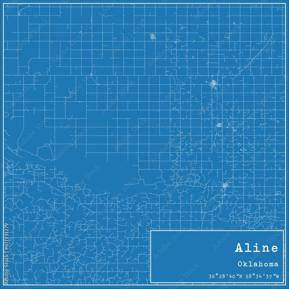 Fototapeta premium Blueprint US city map of Aline, Oklahoma.