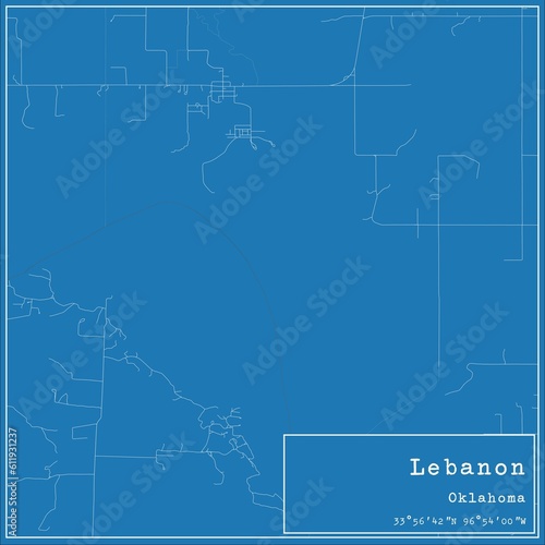 Blueprint US city map of Lebanon, Oklahoma.