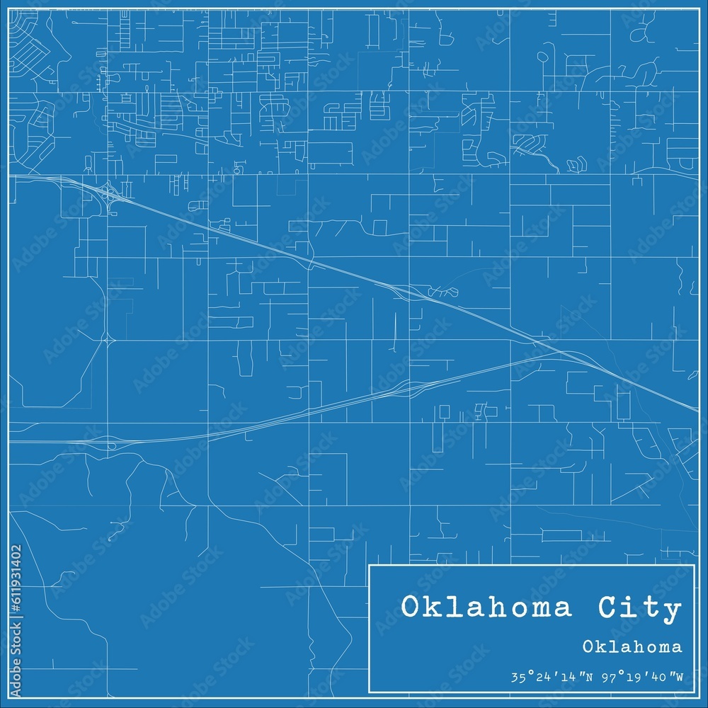 Blueprint US city map of Oklahoma City, Oklahoma.