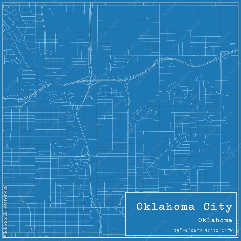 Blueprint US city map of Oklahoma City, Oklahoma.