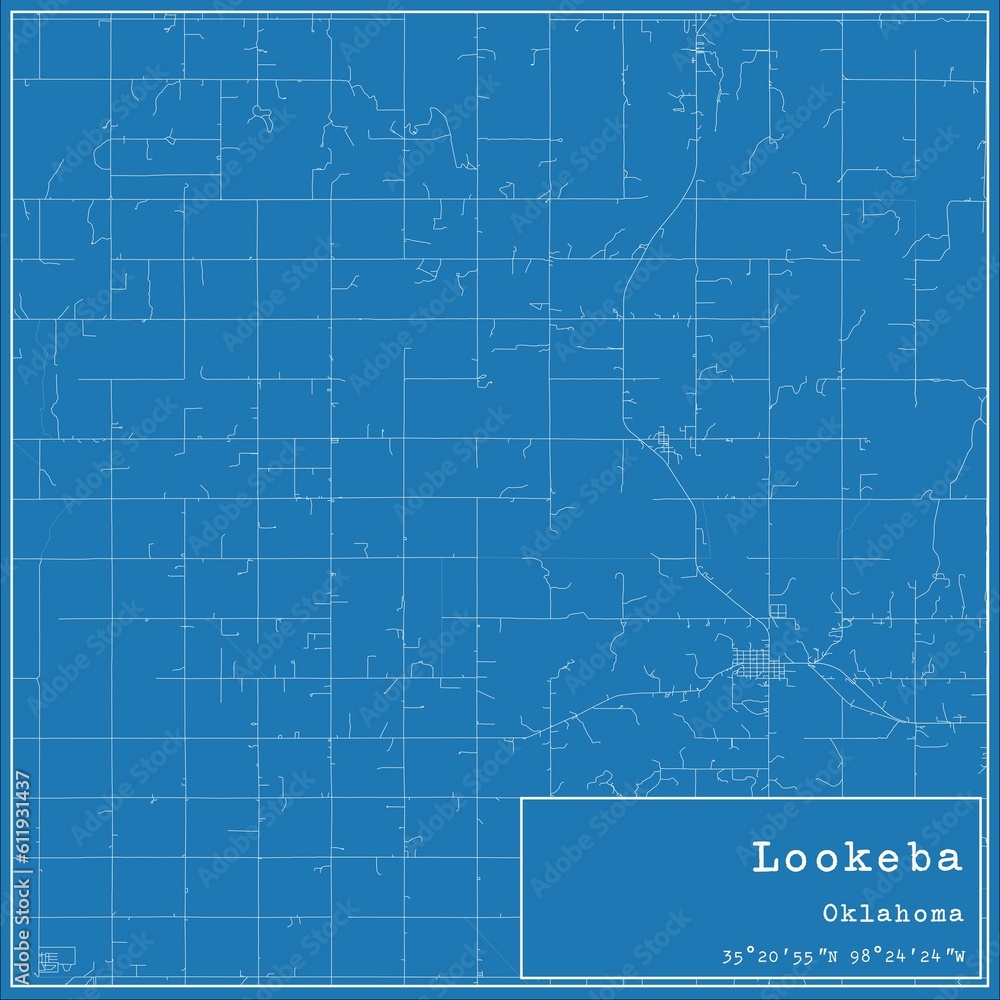 Blueprint US city map of Lookeba, Oklahoma.