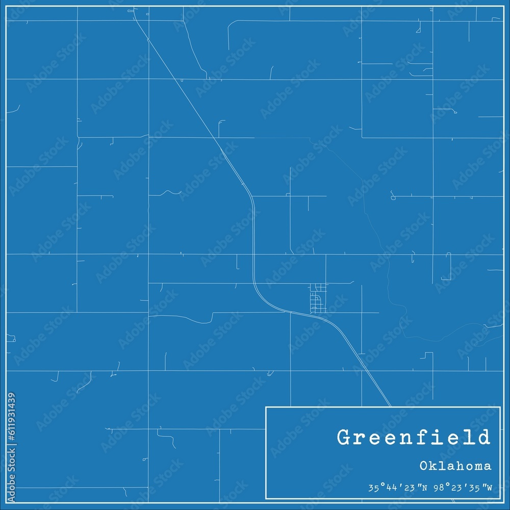 Fototapeta premium Blueprint US city map of Greenfield, Oklahoma.