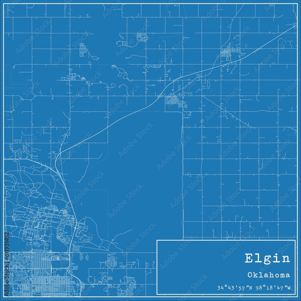 Blueprint US city map of Elgin, Oklahoma.