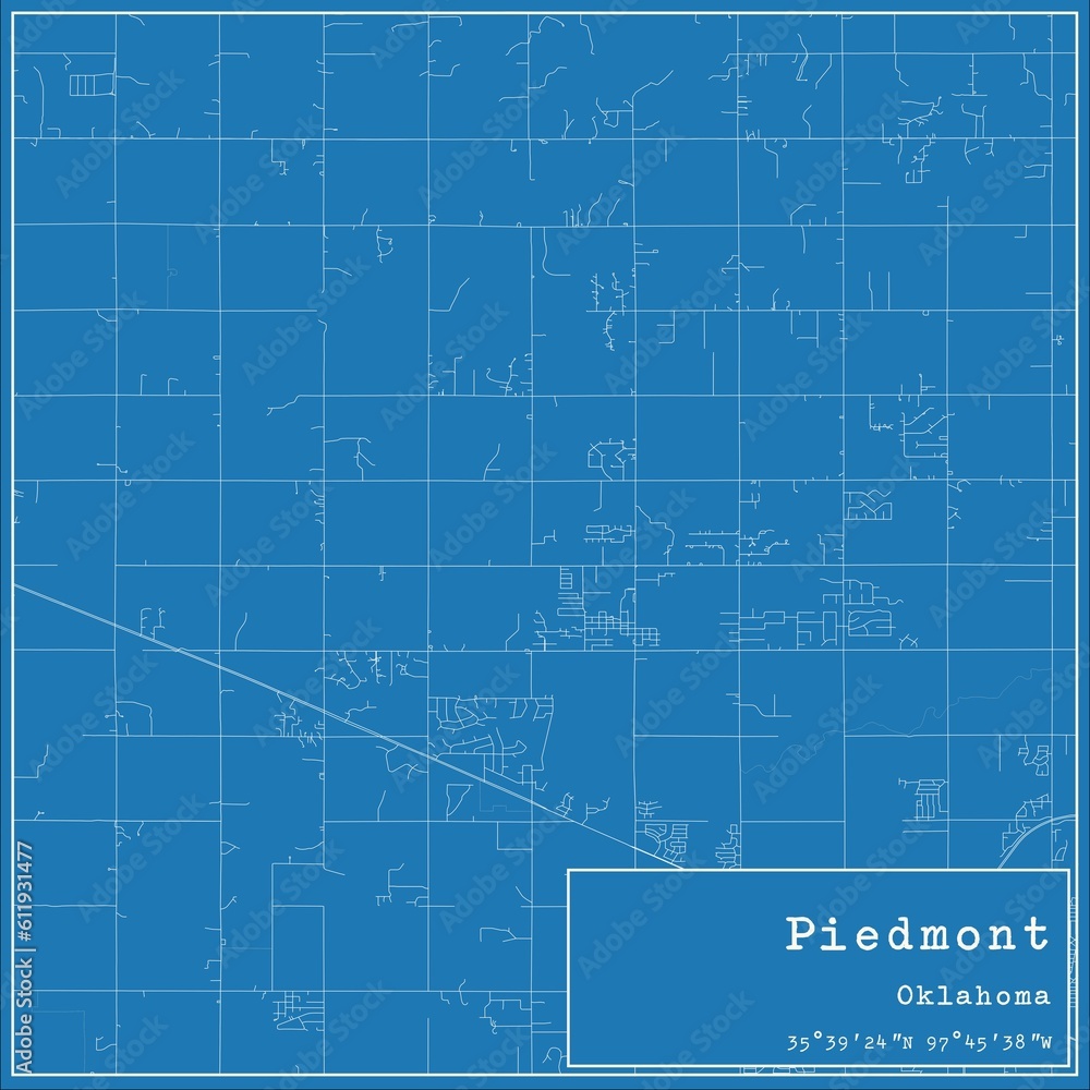 Blueprint US city map of Piedmont, Oklahoma. Blueprint US city map of Piedmont, Oklahoma.
