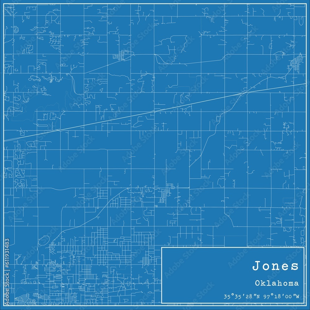 Blueprint US city map of Jones, Oklahoma. Blueprint US city map of Jones, Oklahoma.