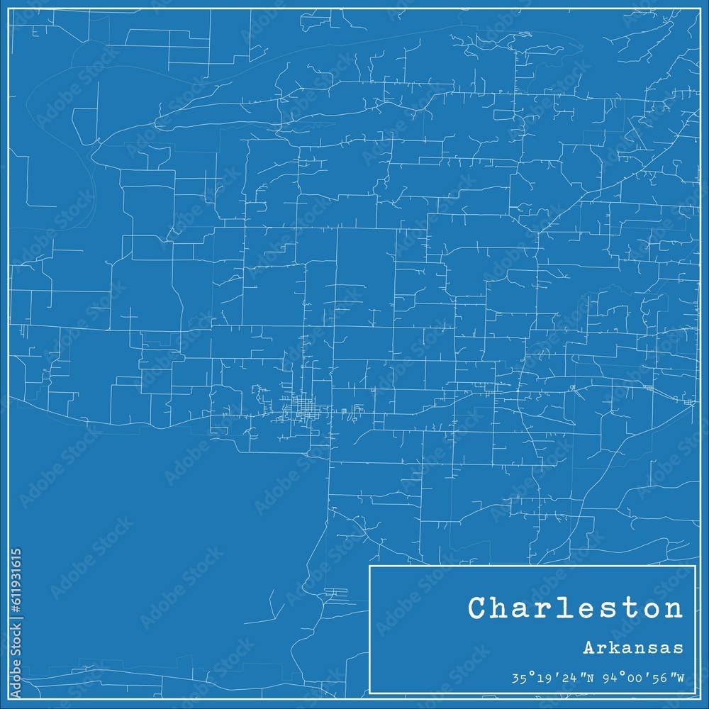 Obraz premium Blueprint US city map of Charleston, Arkansas.