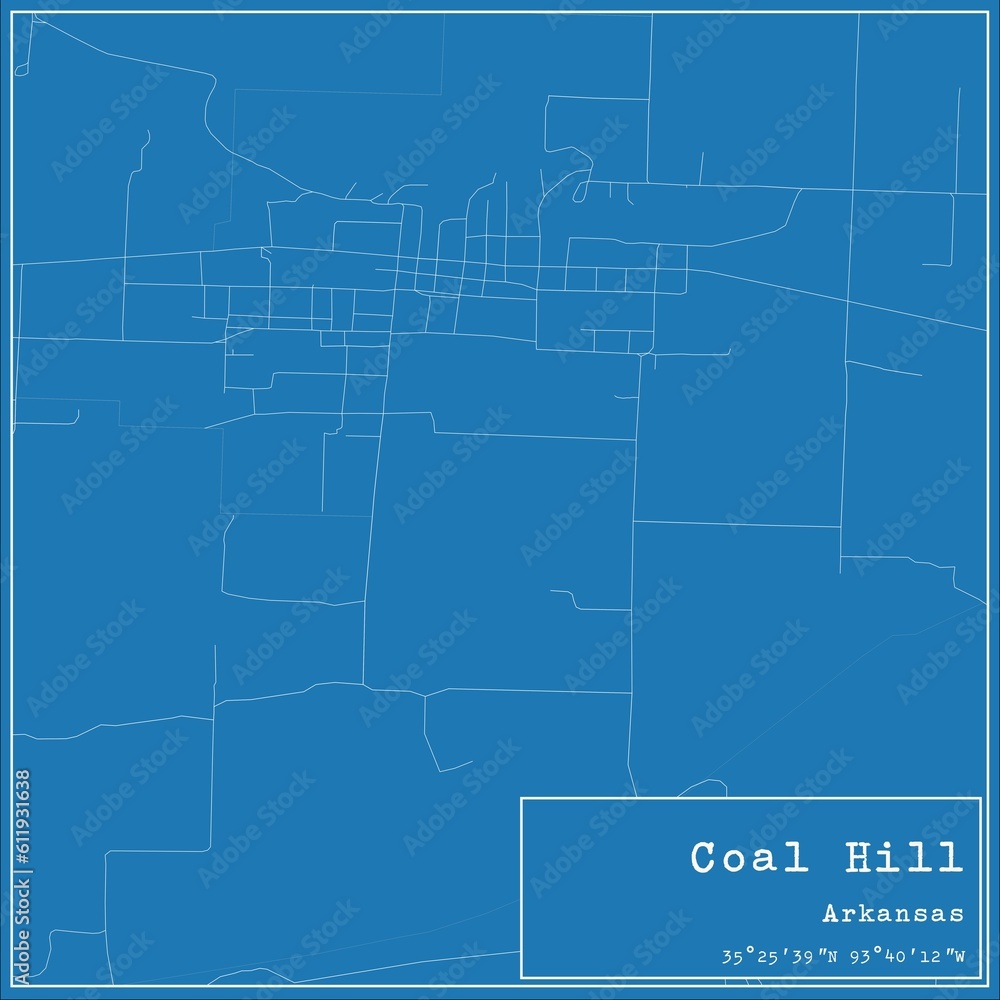 Fototapeta premium Blueprint US city map of Coal Hill, Arkansas.