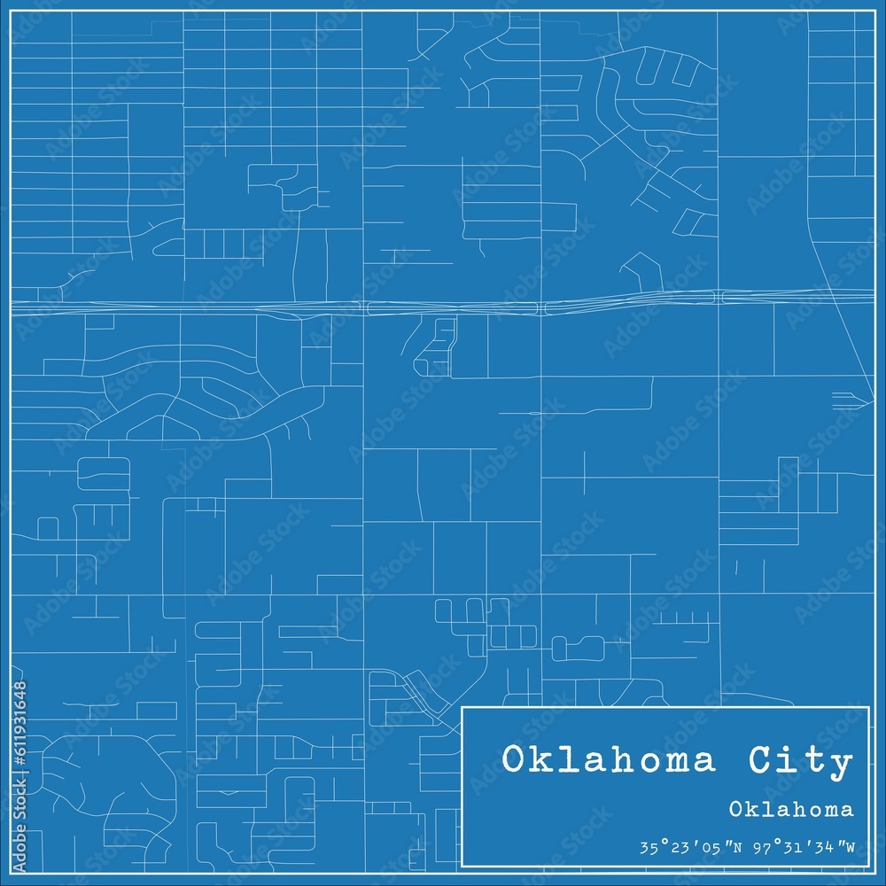 Blueprint US city map of Oklahoma City, Oklahoma.