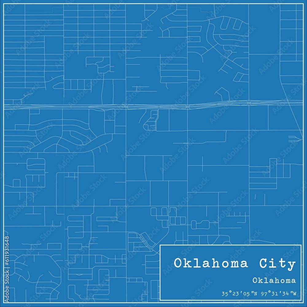 Blueprint US city map of Oklahoma City, Oklahoma. Blueprint US city map of Oklahoma City, Oklahoma.
