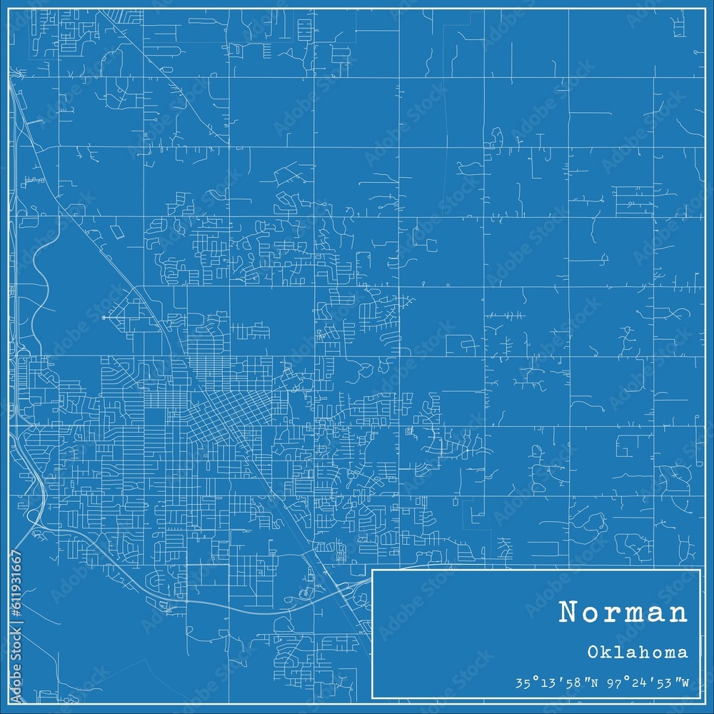 Blueprint US city map of Norman, Oklahoma.