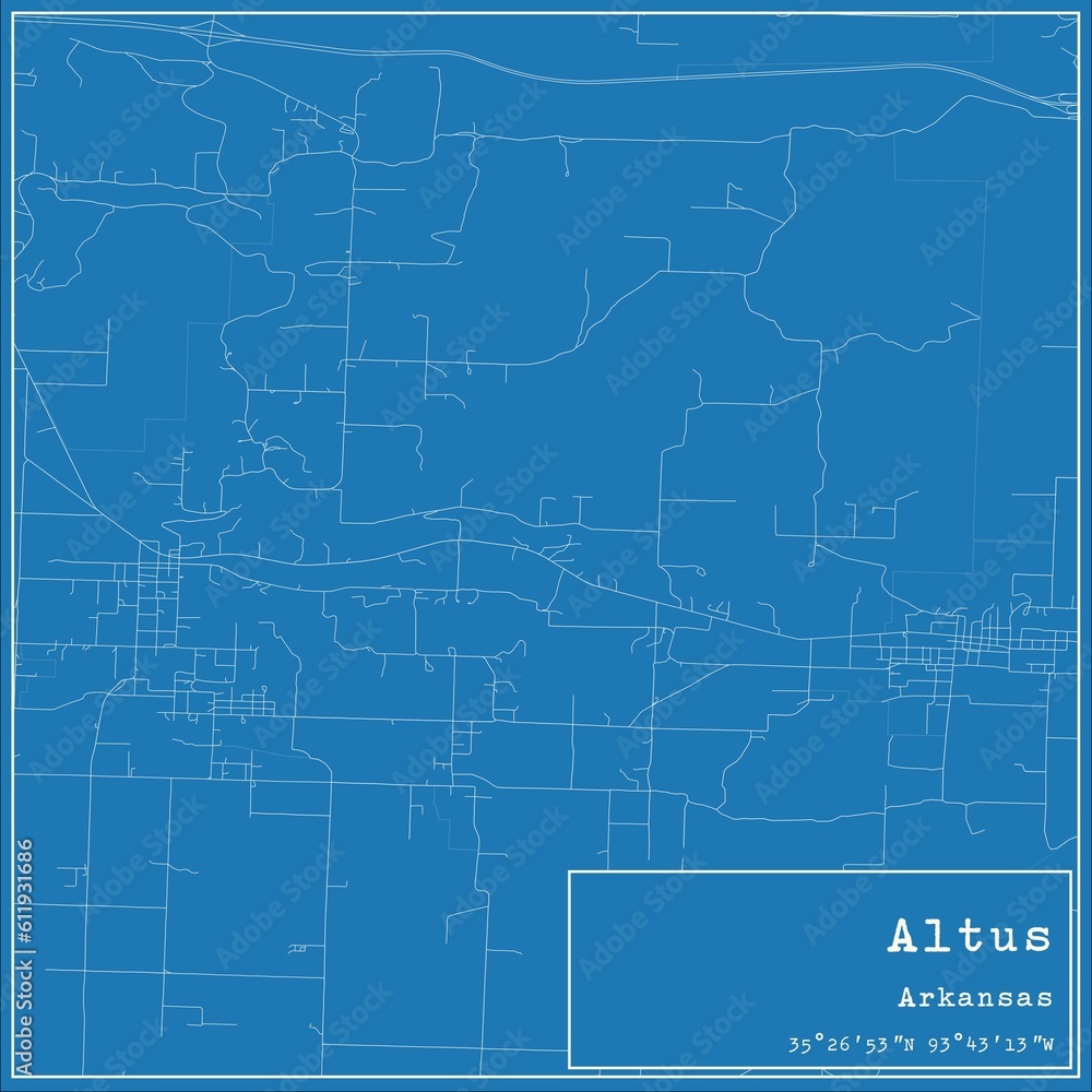 Blueprint US city map of Altus, Arkansas.