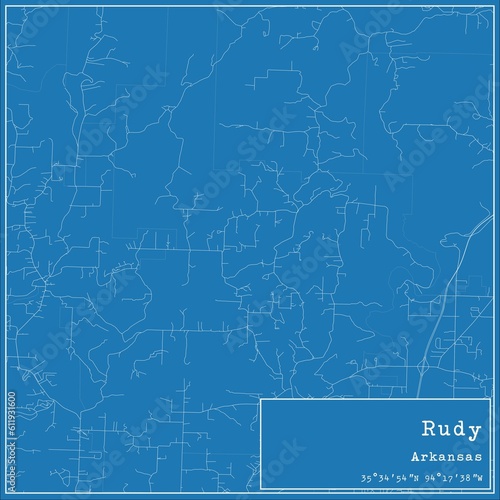 Blueprint US city map of Rudy, Arkansas.